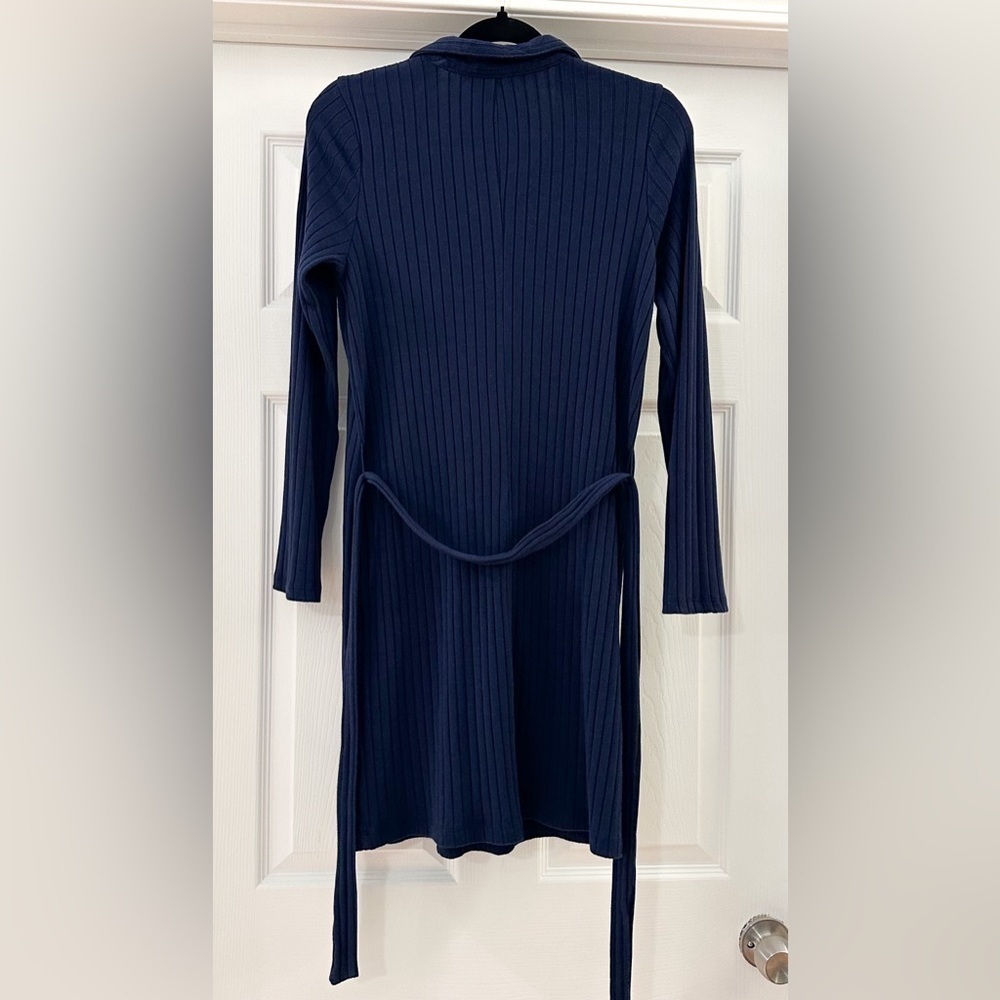 Old Navy Fitted Rib Knit Tie-Belt Long Sleeve Mini Polo Dress Navy Blue sz Med - Picture 7 of 9